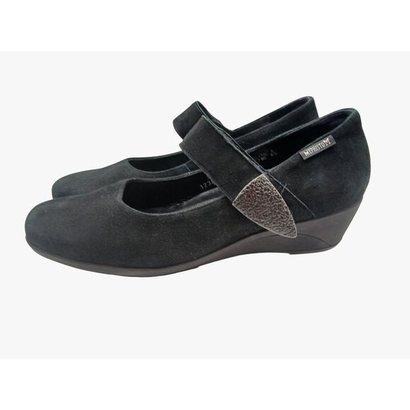 Mephisto Kimona Black Suede Mary Jane Wedge Shoes Womens Size 8.5 Adjustable - Picture 6 of 15